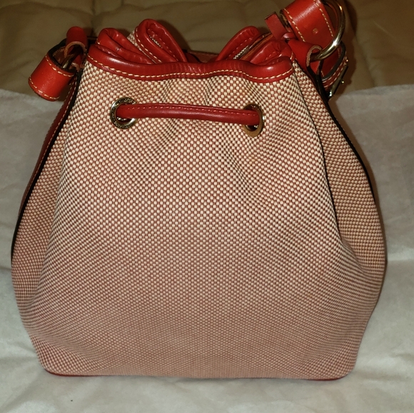 Dooney and Bourke Woven Canvas Drawstring Bag w/Pouch Color Red - Picture 2 of 10